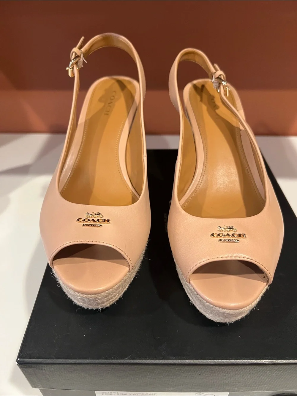 Coach Women’s Nude Peep-Toe Wedge Slingback
